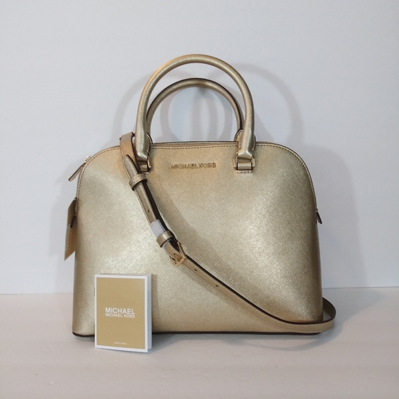 NWT MICHAEL KORS CINDY LEATHER LG DOME SATCHEL BAG
